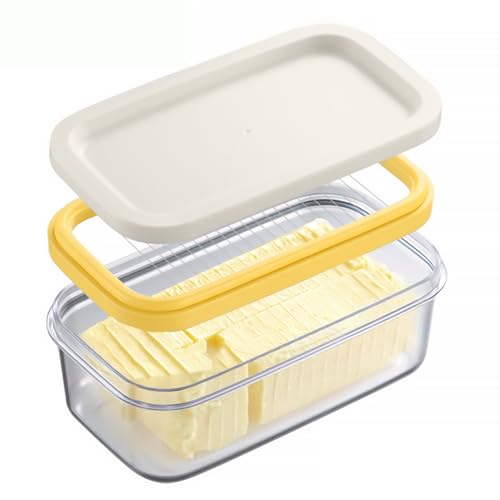 Butter Slicer Cutter Dish, Fridge Kitchen Baking Butter Dish, with Lid and 304 Stainless Steel Cutting Net Butter Container, for 2 Small Butter