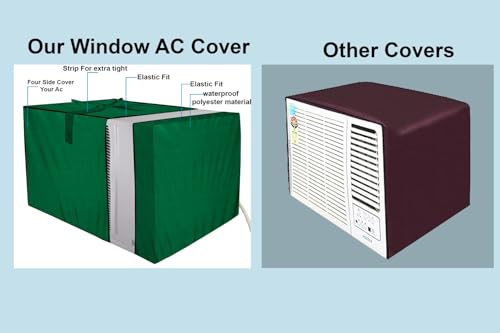 Image of The Furnishing Tree Elastic fit waterproof Polyester window ac cover compatible for Blue Star 2 Ton WFD324E Dustproof cover for inner and outer section, Green
