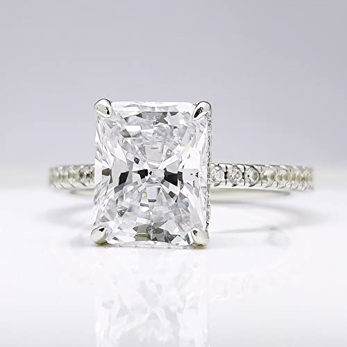 Bo.Dream Radiant Cut Cubic Zirconia CZ Engagement Rings Platinum Plated Sterling Silver3