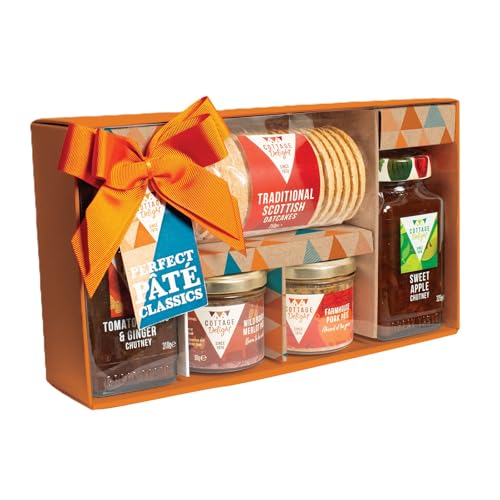 Cottage Delight Pate Hamper Perfect Pate Classics Tomato Garlic & Ginger Chutney 310g Farmhouse Pork Pate 90g Wild Boar & Merlot Pate 90g Sweet Apple Chutney 325g with Scottish Oakcakes