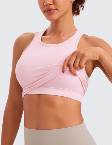 Image of CRZ YOGA Seamless Rib Racerback Crop Tank | Light Support, Removable Pads, Yoga, Ribbed, Racerback, Longline Sports Bras for Women