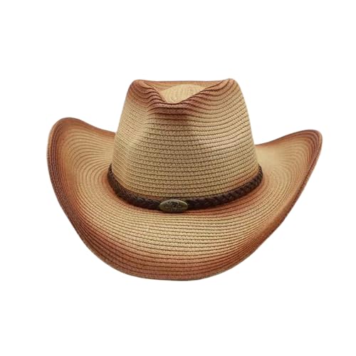 Image of Straw Cowgirl Hat for Women Cowboy Hats for Men Wide Brim Sun Hat Shapeable Western Hat Beach Hat