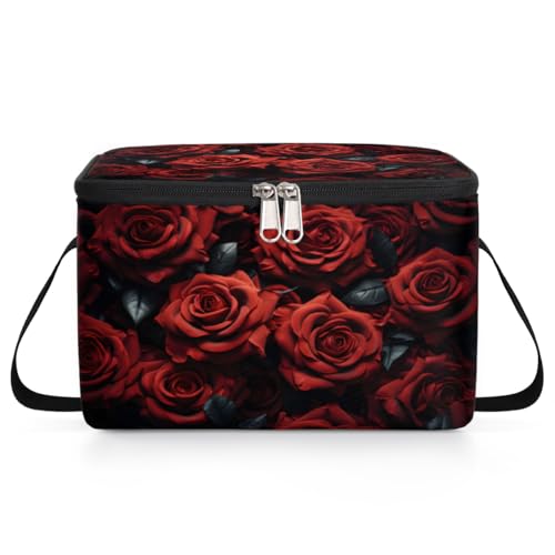 GzLeyigou Rose Red Lunch Bags for Women Men 9 Cans, Hot & Cold Food Delivery Bag Insulated Grocery Bag Insulated Lunch Box Flowers Cooler Bag for Office Work Picnic Beach