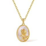 Jean Beau Collar con colgante de sol y rosa dorado para mujer, delicado collar con colgante de moneda de nácar blanco, boda, graduación, San Valentín, joyería de moda, latón, sin piedras preciosas