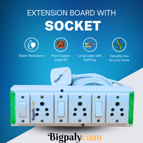 Image of 3 Way Electric Extension Board with Individual Switch Heavy Duty Long Cord (Max. Rating 1200W- 230V) PVC Green-White (10 Meter Cord)
