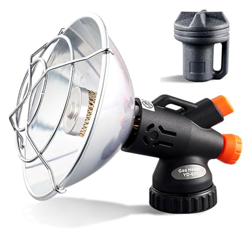 Calentador de gas portátil, mini calentador de camping con válvula reguladora de potencia de fuego, estufa de calefacción al aire libre para senderismo, pesca y picnic, incluye caja de almacenamiento