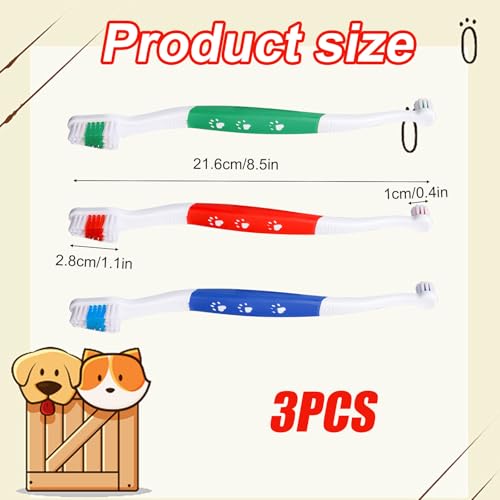 Image of Gosknor 3 Pcs Dual Headed Pet Toothbrush for Dogs & Cats, Soft Bristles Pet Teeth Brush Double Head Cleaning Toothbrush for Small and Large Dogs Cats Teeth Cleaning and Dental Care(Three Colors)