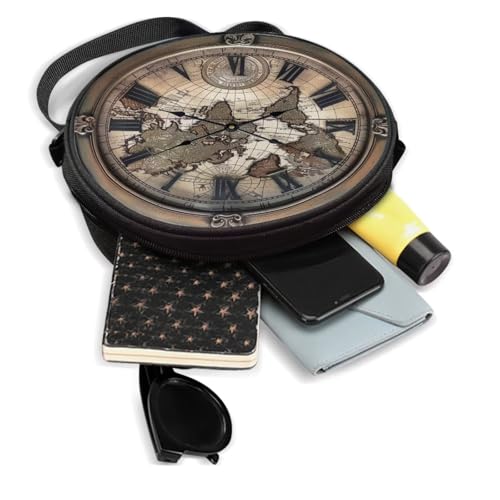 Image of Women Novelty Round Clock Shape Zippered Clock Purses for Women Tote Handbag Shoulder Bag, Gift for Mom Girlfriend