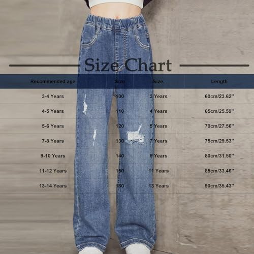 Girls Ripped Jeans High Waisted Distressed Denim Pants Wide Leg Destroyed Boyfriend Jeans with Pockets2