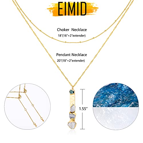 EIMID Dainty Layered Stone Pendant Necklace - Handmade Natural Stone Necklaces 18K Gold Plated Adjustable Jewelry Chain For Women Girls - Image 3
