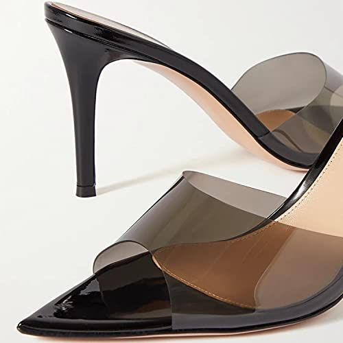 Fashion Clear PVC Mules Woman,Pointed Open Toe Transparent Women's Slippers with Sexy High Stiletto Heel,Lovely Backless Girls Slide Sandals for Outdoor Beach and Daily,Full US Shoe Size 4-162