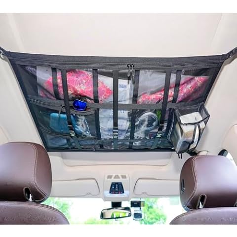 Cwokarb Car Ceiling Cargo Net Pocket, 31"x21" Double-Layer Mesh Car Roof Storage Organizer Strengthen Load-Bearing and Reduce Sagging Cargo Net Truck SUV Long Road Trip Camping Interior Accessories Cover