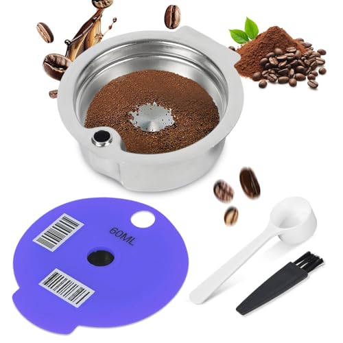Cápsula de café reutilizable, almohadilla de café de acero inoxidable compatible con cafetera Bosch Tas-simo, filtro de café recargable con código de barras legible (púrpura, 60 ml)