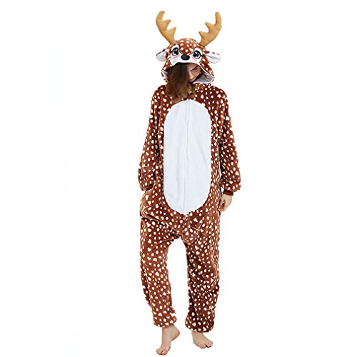 ANBOTA Reindeer Costume Deer Onesie for Adult Women Men Halloween Pajama, Deer, XL