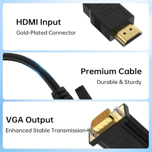 Image of Wanme HDMI to VGA Cable, 1080P@60Hz Uni-Directional HDMI Source to VGA Display Cable (Male to Male) Compatible for Computer, Desktop, Laptop, PC, Monitor, Projector, HDTV, Roku, Xbox, PS5 (3.3FT)