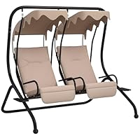 Outsunny Canopy Swing Chair Modern Garden Swing Seat Outdoor Relax Chairs w/ 2 Separate Chairs, Cushions and Removable Shade Canopy, Beige