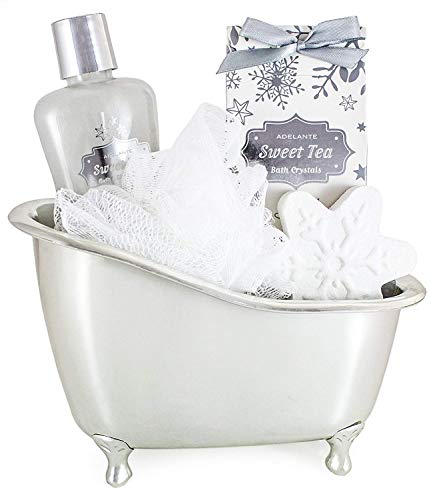 BRUBAKER 6 Pcs Beauty Gift Set 'Sweet Tea' - with Silver Bathtub, Body