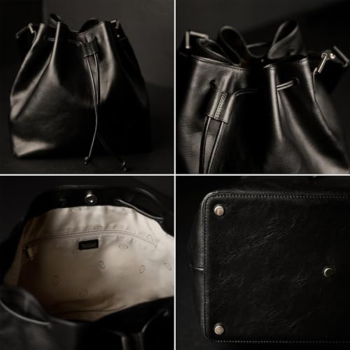 Time Resistance Leather Bucket Bag - Full-Grain Leather Handbag for Women - Italian Handmade Shoulder Bag4