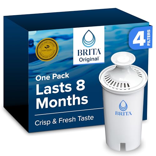 Brita Standard Water Filter for Pitchers and Dispensers, BPA-Free, Reduces Copper, Cadmium and Mercury Impurities, Lasts Two Months or 40 Gallons, Includes 4 Filters for Pitchers