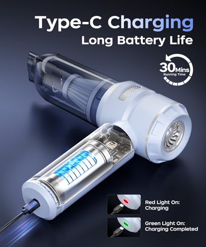 Image of VNOST Car Vacuum,3 Suction Modes,Portable Mini Cordless Cleaner with 50000pa Suction Power,Type-C Charge,Handheld Vacuum for Home,Car,Birthday Gifts for Men Dad Husband(Blue)