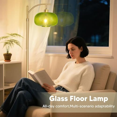 Image of Modern Floor Lamp for Living Room, Mid Century Standing Lamp Green Shade