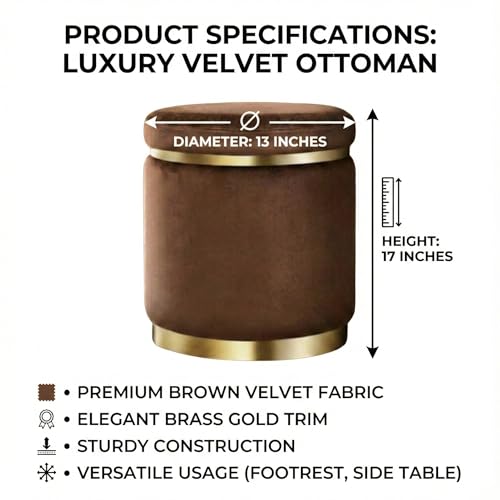 Image of AHAMNA Decorative Ottoman Pouffes for Sitting - Two-Piece Set of Puffy Stools and Footstools - Round Ottoman Stool for Living Room Furniture (Brown)
