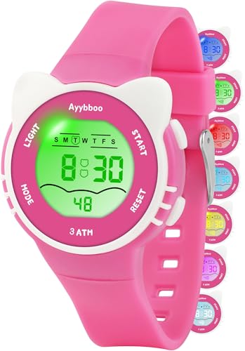 Image of Kids Digital Analog Watches for Girls Boys, 7 Color Lights Waterproof Cute Wristwatches for Kids with Alarm Stopwatch, Great Present for Girls Boys Ages 5-13