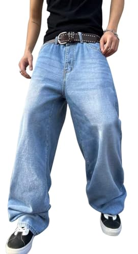 Image of HUNGSON Mens Baggy Jeans for Men Women Y2k Skater Vintage Plain Pants Casual Wide Leg Jeans Loose Fit Denim Jeans