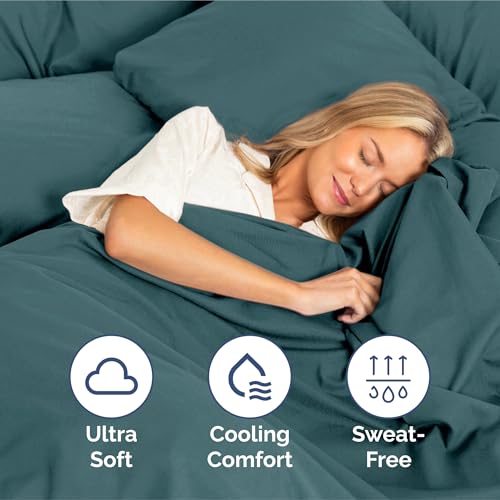 Image of King Size 4 Piece Sheet Set - Ultra Soft & Cooling Bed Sheets - Deep Teal | Fits 8 Inch to 16 inch Mattress, Wrinkle Free & Fade Resistant with Deep Pockets, Breathable, Comfy Hotel Luxury Bedding