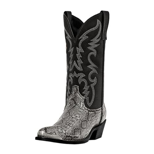 Mens Western Boots - Pull On Leather Cowboy Boots with Steel Toe and Pointed Toe - For Men's Work and Party Dress Up
