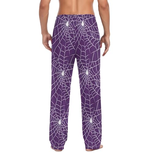 Men’s Halloween Spider Web Pajama Pants with Pockets, Comfortable Lounge Sleep Bottoms#4392
