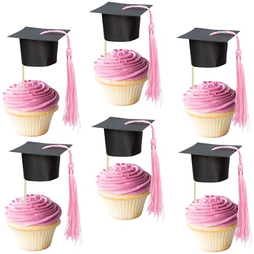 Gyufise 24 tapas de graduación 2025 para cupcakes con borla, DIY 2025 felicitaciones graduadas, gorra de graduación 2025, púas para cupcakes de graduación para suministros de fiesta temática de