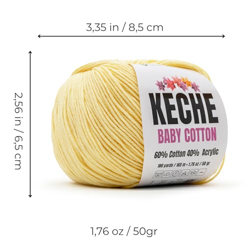 Image of Keche Baby Cotton, 60% Cotton 40% Acrylic Yarn, Soft Cotton Yarn for Crochet and Knitting, Amigurumi Yarn 1 Skein /Ball 1.76 Oz (50g) / 180 Yrds (165m) - Pastel Yellow