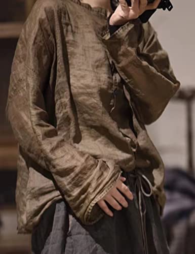 NFYM Womens Ramie Linen Sheer Button Down Shirt Casual Long Sleeve Loose Fit Art Retro Shirt Blouse3