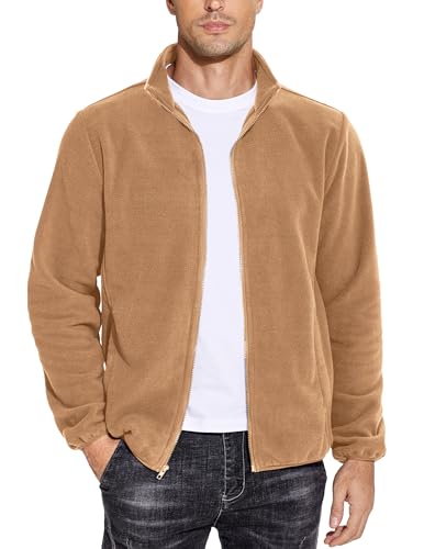 Image of COOFANDY Men Polar Fleece Jacket Lightweight Full Zip Jacket Casual Outdoor | Mock Neck Collar, 4 Deep Pockets, Soft Warm Jacket, Ideal Outer Or Fall Winter Layering Must-Have for Hiking, Outdoor Wear