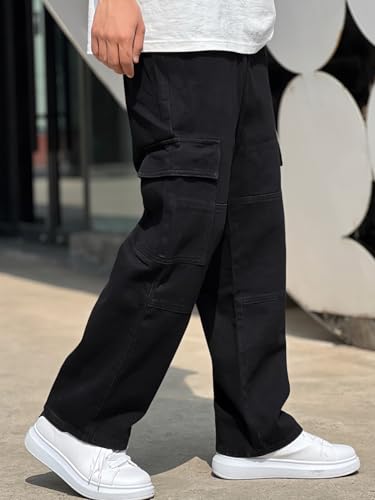 Verdusa Men's Flap Pocket Zipper Fly Wide Leg Casual Denim Cargo Pants Jeans4