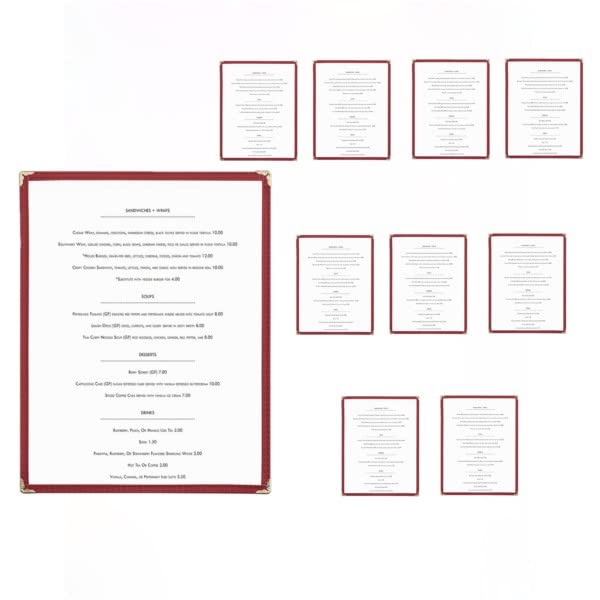 TrueCraftware- 8-1/2” x 11” Maroon Single Restaurant Menu Covers 1 Page 2 View Set of 10- Crystal Clear Menu Covers Fits A4 Size Paper Menu Sleeve Folder Menu Book Holders for Bar Cafe Restaurant