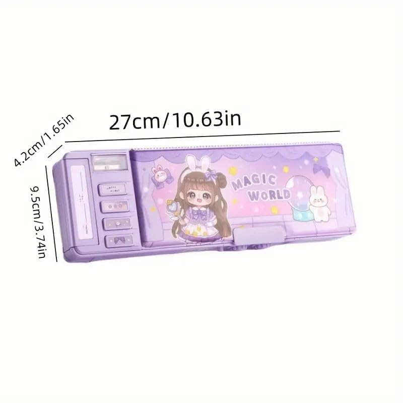 Image of Royals hub Plastic Galaxia Multifunctional Magic World Password Lock Double Sided Compass Box for Kids, Aesthetic Stationary Items, Baby Girl Theme Pencil Case Return Gifts for Kids, Purple