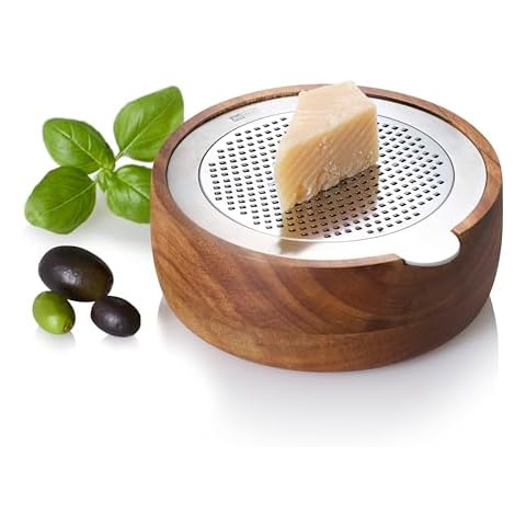 AdHoc Cut n Serve Fine Grater - Easy Grip Grater for Cheese, Frozen Butter & More - Handheld Fine Grater with Acacia Wood Base & Metal PreciseGrate Blades - Grater with Non-Slip Rubber Feet Cover