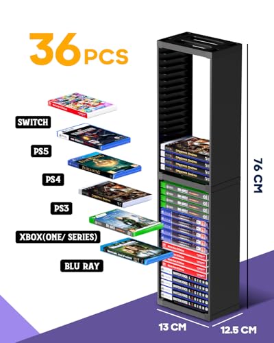 Image of Nargos Video Game Storage Stand Tower for PS5 /PS4 /PS3 /Xbox Series S & X /Xbox One, Universal Game Disc Holder Vertical Blu Ray Case Organizer, Black