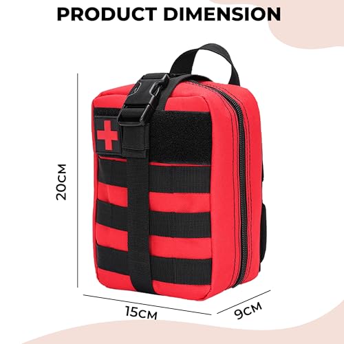Image of Kraptick Medical MOLLE Pouch | Tactical First Aid Kit Bag | Military Emergency Medical Pouchs | Waterproof & Durable Trauma Kit Pouch | Compact MOLLE Medic Bag for Outdoor, Camping & Survival (Red)