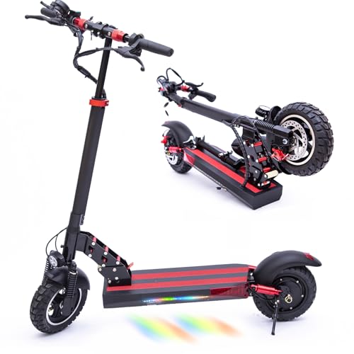 Monopattino Elettrico Pieghevole per Adulti, Scooter Elettrico 10'' con Velocità Massima di 25 km/h, Doppio Ammortizzatore e Freni a Disco Anteriori e Posteriori