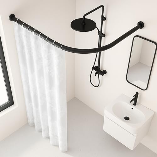 No Drilling Required Shower Curtain Rod Curved Stainless Steel Shower Curtain Rail Bracket Adjustable Telescopic Rod Suitable for Bathroom Corners and Bathtubs(30-37 x 30-37) inches