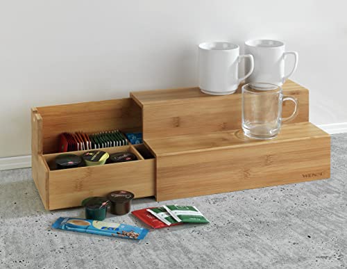 WENKO Bambus Treppe für Kaffee und Tee - Küchenregal mit Schublade, Bambus, 33 x 17.5 x 15 cm, Braun