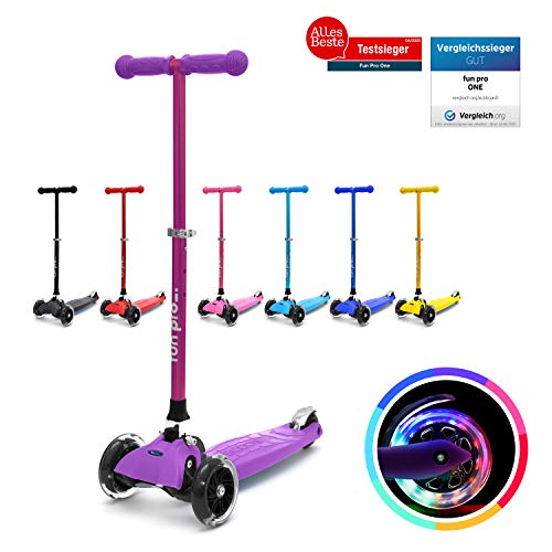 fun pro Patinete One Patinete Seguro Premium para niños, con LED en Las Ruedas, Plegable, a Partir de 2 años (Patinete), certificación TÜV, Morado Deluxe