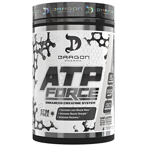 DRAGON PHARMA ATP Force Enhanced Creatine System, Stim-Free, Increase Lean Muscle Mass & Recovery, 5 Grams of CreaPure, Improves Blood Flow (30 Servings, Unflavored)