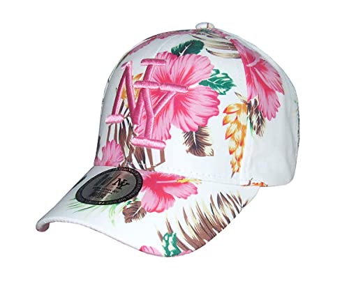 Casquette NY pour Fille T54 Hip hop Fashion Casquette Baseball avec Visière Arrondie Rose Design Fleurs Réglable Cover