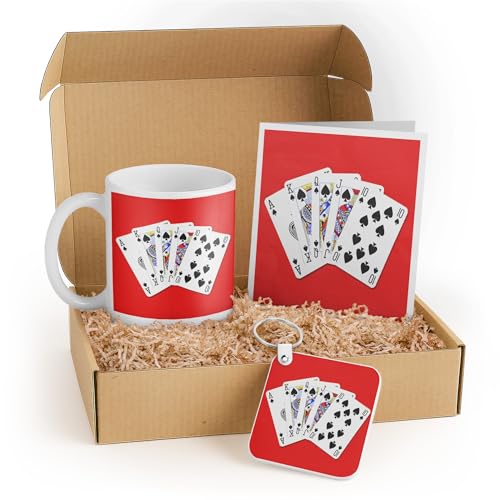 3dRose Poker Gift Set for Card Players – Includes Mug, Keychain, and Red Playing Cards – Ideal Birthday Gift for Poker Enthusiasts and Game Night