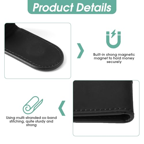 Slim Magnetic Money Clip, Leather Money Clip Business Card Holder Holds Up to 12 Cash, Classic Style for Minimalists Men Women Trendsetters Executives Travelers Affluents3