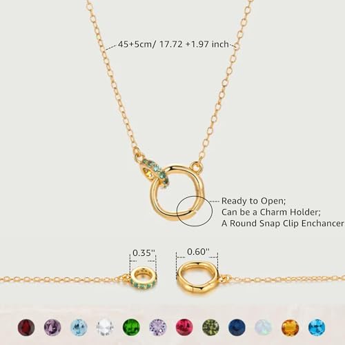 12 Birthstone Interlocking Circle Pendant Necklaces for Women, Trendy Non Tarnish Dainty Gold Plated Simple Ring Charm Holder Necklace Jewelry Birthday Gifts4